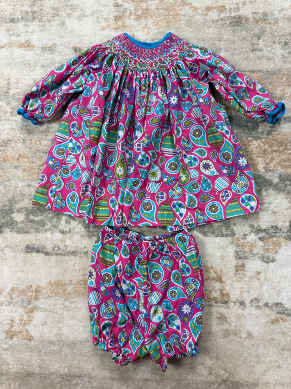 Petit Ami Baby Girl 6M Smocked Paisley Dress Matching Bloomers